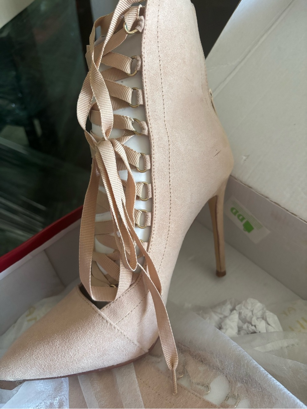 Classic Lace-Up Pointed Toe Stiletto Heels - Blush
